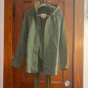 Lucky Brand Two-Tone Army‎ Green Hooded Utility Jacket – Belted - Medium